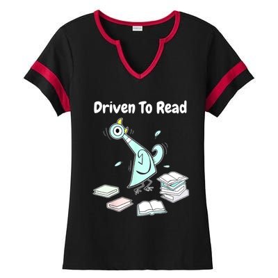 Driven To Read Pigeon Library Reading Books Reader Funny Ladies Halftime Notch Neck Tee