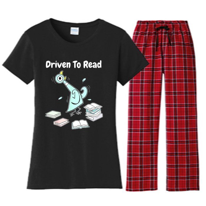 Driven To Read Pigeon Library Reading Books Reader Funny Women's Flannel Pajama Set