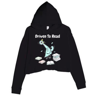 Driven To Read Pigeon Library Reading Books Reader Funny Crop Fleece Hoodie