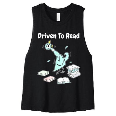 Driven To Read Pigeon Library Reading Books Reader Funny Women's Racerback Cropped Tank