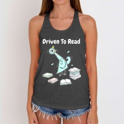 Driven To Read Pigeon Library Reading Books Reader Funny Women's Knotted Racerback Tank