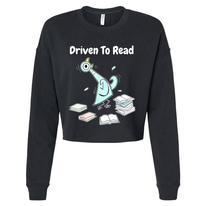 Driven To Read Pigeon Library Reading Books Reader Funny Cropped Pullover Crew