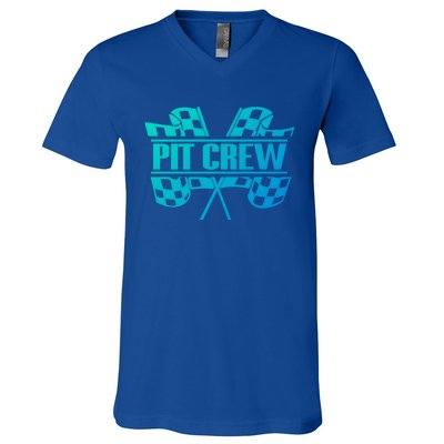 Dirt Track Racing Pit Crew Race Car Team Checker Flag Meaningful Gift V-Neck T-Shirt