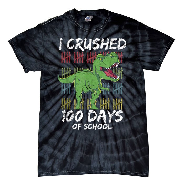 Dino T Rex Student Gift I Crushed 100 Days Of School Tie-Dye T-Shirt