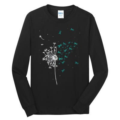 Dandelion Teal Ribbon Cool Ovarian Cancer Awareness Gifts Tall Long Sleeve T-Shirt