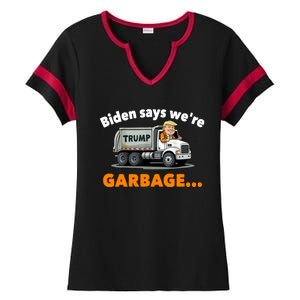 Donald Trump Rides A Garbage Truck Ladies Halftime Notch Neck Tee