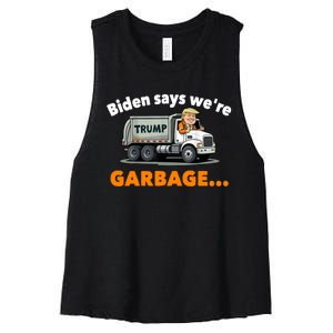 Donald Trump Rides A Garbage Truck Women's Racerback Cropped Tank