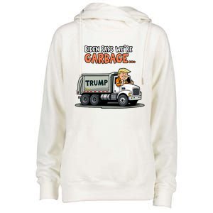 Donald Trump Rides In Garbage Truck Womens Funnel Neck Pullover Hood