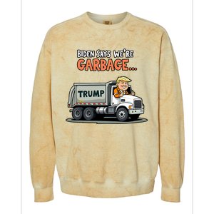 Donald Trump Rides In Garbage Truck Colorblast Crewneck Sweatshirt