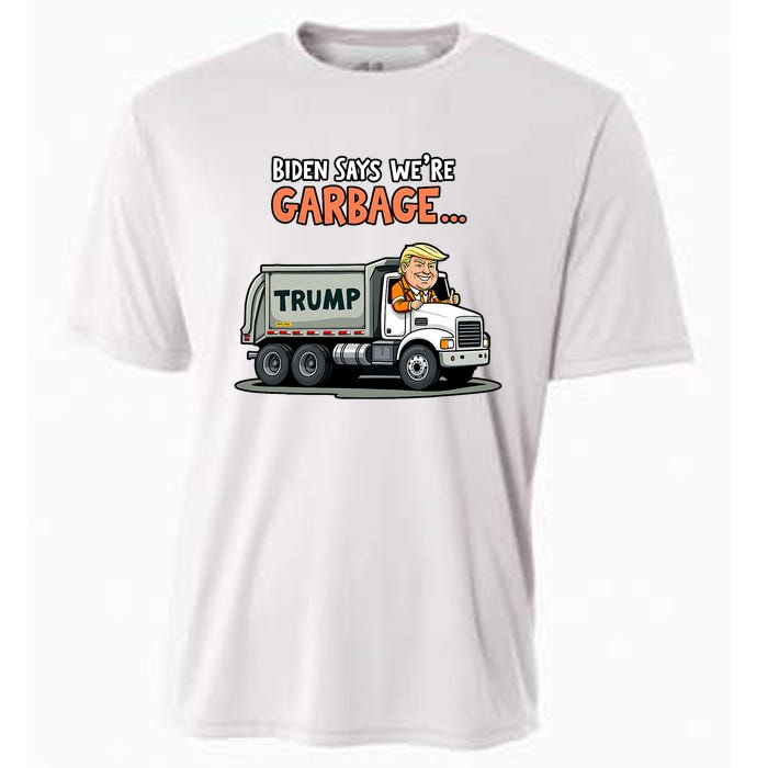 Donald Trump Rides In Garbage Truck Cooling Performance Crew T-Shirt