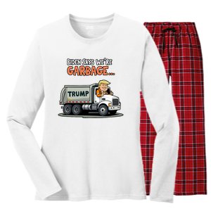 Donald Trump Rides In Garbage Truck Women's Long Sleeve Flannel Pajama Set 