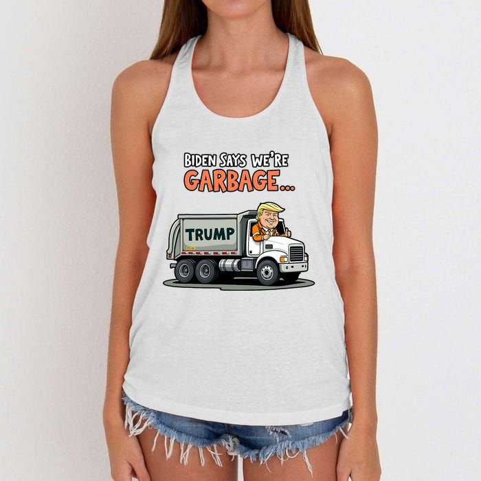 Donald Trump Rides In Garbage Truck Women's Knotted Racerback Tank