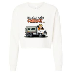 Donald Trump Rides In Garbage Truck Cropped Pullover Crew