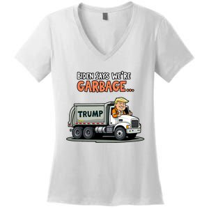 Donald Trump Rides In Garbage Truck Women's V-Neck T-Shirt