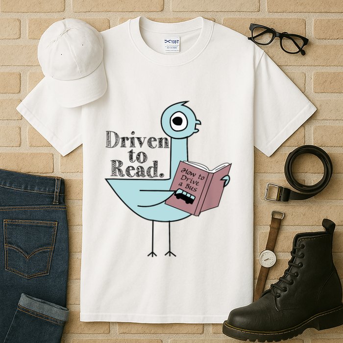 Driven To Read Pigeon Library Reading Books Readers Tall T-Shirt