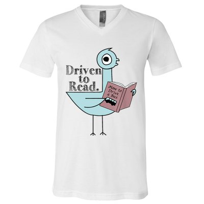 Driven To Read Pigeon Library Reading Books Readers V-Neck T-Shirt