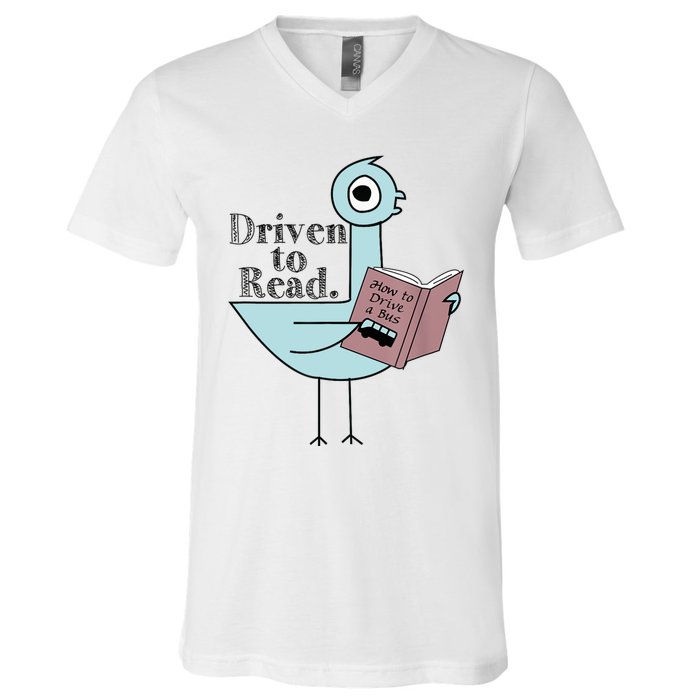 Driven To Read Pigeon Library Reading Books Readers V-Neck T-Shirt