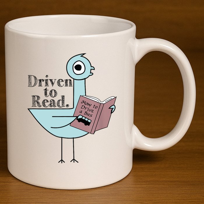 Driven To Read Pigeon Library Reading Books Readers 11oz C Handle Ceramic Mug