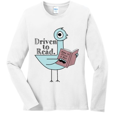 Driven To Read Pigeon Library Reading Books Readers Ladies Long Sleeve Shirt