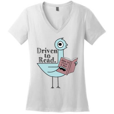 Driven To Read Pigeon Library Reading Books Readers Women's V-Neck T-Shirt