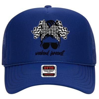 Dirt Track Racing Sprint Car Racing Checkered Flag Gift High Crown Mesh Back Trucker Hat