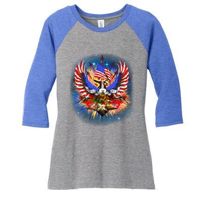 Donald Trump Riding Eagle Next Us President 2024 Epic Battle Cute Gift Women's Tri-Blend 3/4-Sleeve Raglan Shirt