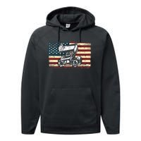 Dirt Track Racing Sprint Car Vintage Retro American Flag Gift Performance Fleece Hoodie