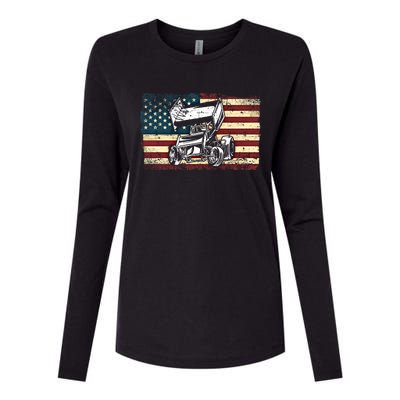 Dirt Track Racing Sprint Car Vintage Retro American Flag Gift Womens Cotton Relaxed Long Sleeve T-Shirt