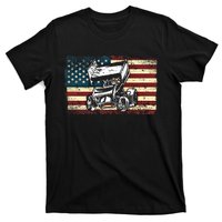 Dirt Track Racing Sprint Car Vintage Retro American Flag Gift T-Shirt