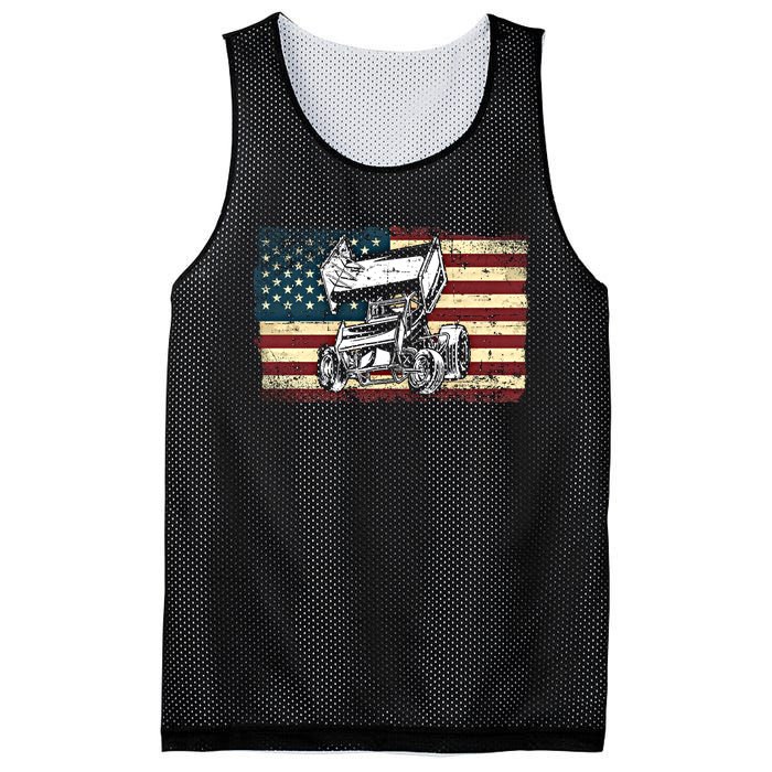 Dirt Track Racing Sprint Car Vintage Retro American Flag Gift Mesh Reversible Basketball Jersey Tank