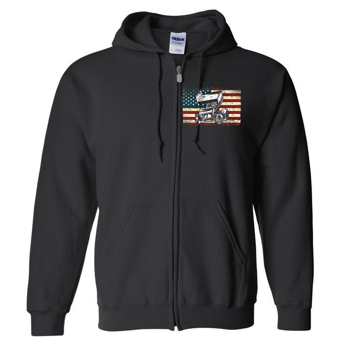 Dirt Track Racing Sprint Car Vintage Retro American Flag Gift Full Zip Hoodie