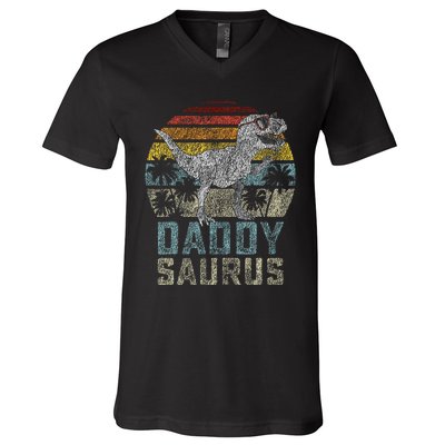 Daddysaurus T Rex Dinosaur Daddy Saurus Family Matching V-Neck T-Shirt