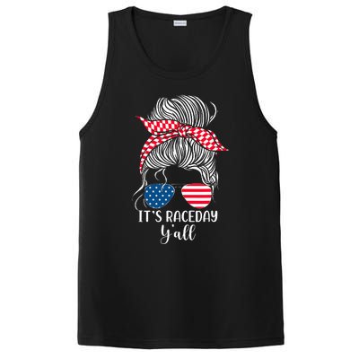 Dirt Track Racing Race Girl Usa American Flag Glasses Bun PosiCharge Competitor Tank