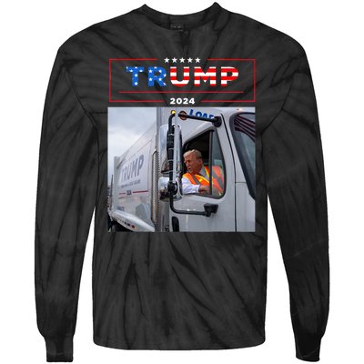 Donald Trump Rides In Garbage Truck Garbage Trump Tie-Dye Long Sleeve Shirt