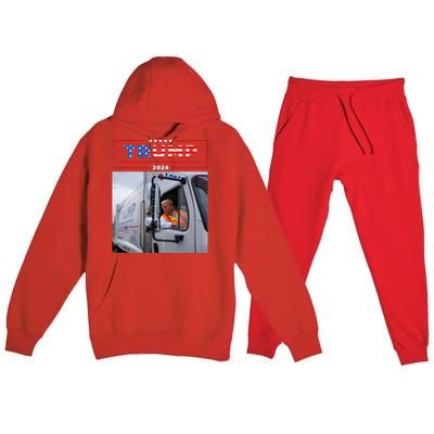 Donald Trump Rides In Garbage Truck Garbage Trump Premium Hooded Sweatsuit Set