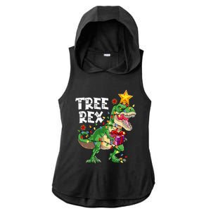 Dino Tree Rex Xmas Pajamas Hilarious Christmas Presents Ladies PosiCharge Tri-Blend Wicking Draft Hoodie Tank