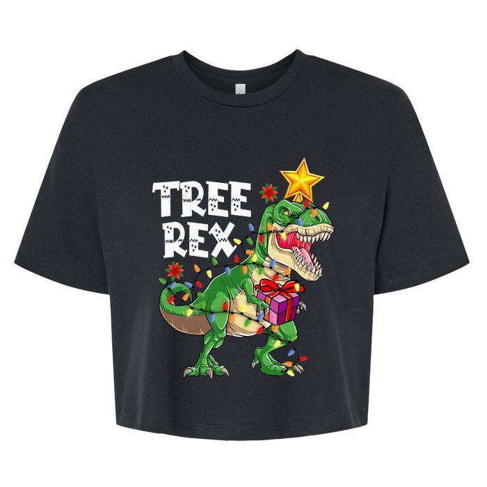 Dino Tree Rex Xmas Pajamas Hilarious Christmas Presents Bella+Canvas Jersey Crop Tee