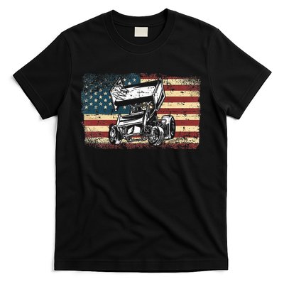 Dirt Track Racing Sprint Car Vintage Retro American Flag T-Shirt