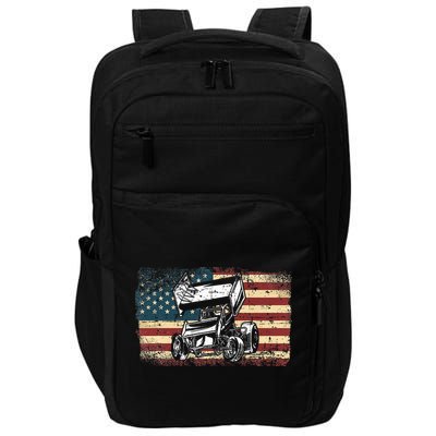 Dirt Track Racing Sprint Car Vintage Retro American Flag Impact Tech Backpack