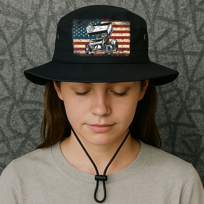 Dirt Track Racing Sprint Car Vintage Retro American Flag Bucket Hat