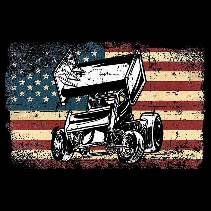 Dirt Track Racing Sprint Car Vintage Retro American Flag Bucket Hat