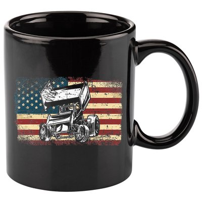 Dirt Track Racing Sprint Car Vintage Retro American Flag 11oz C Handle Ceramic Mug