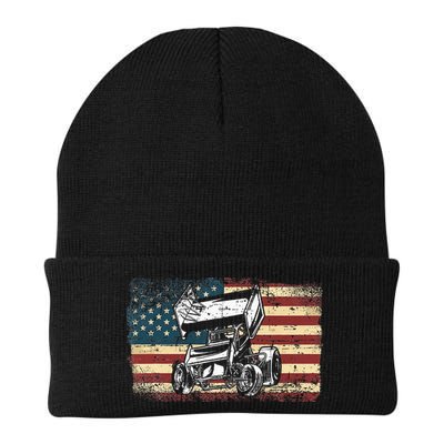 Dirt Track Racing Sprint Car Vintage Retro American Flag Beanie