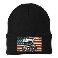 Dirt Track Racing Sprint Car Vintage Retro American Flag Beanie