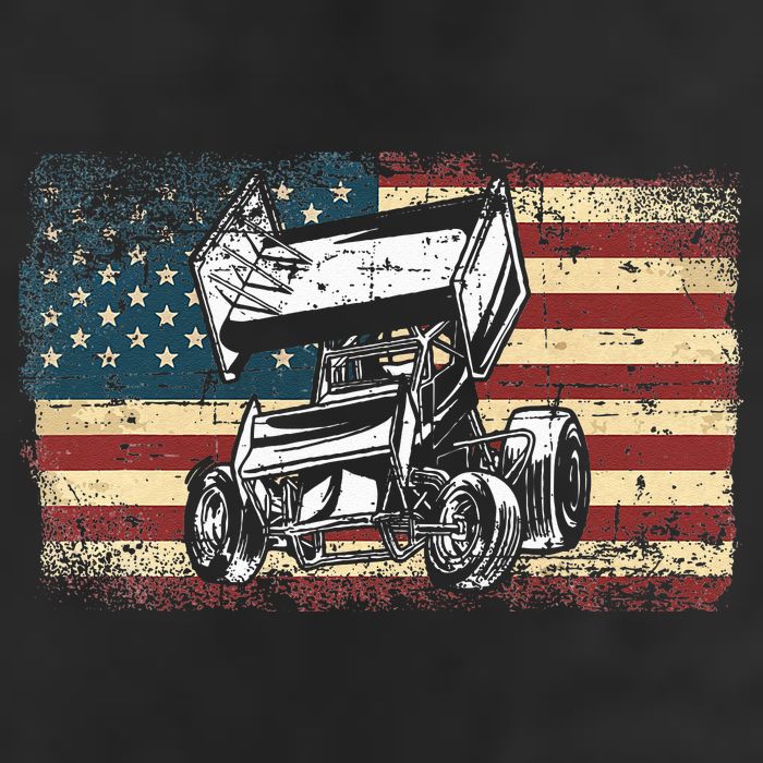 Dirt Track Racing Sprint Car Vintage Retro American Flag Beanie