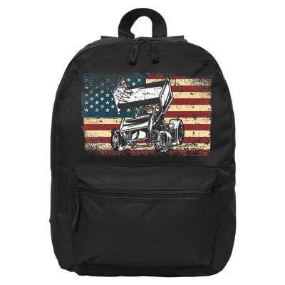 Dirt Track Racing Sprint Car Vintage Retro American Flag 16 in Basic Backpack