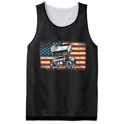 Dirt Track Racing Sprint Car Vintage Retro American Flag Mesh Reversible Basketball Jersey Tank