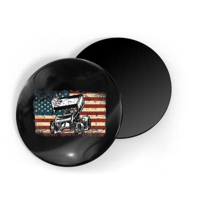 Dirt Track Racing Sprint Car Vintage Retro American Flag Magnet