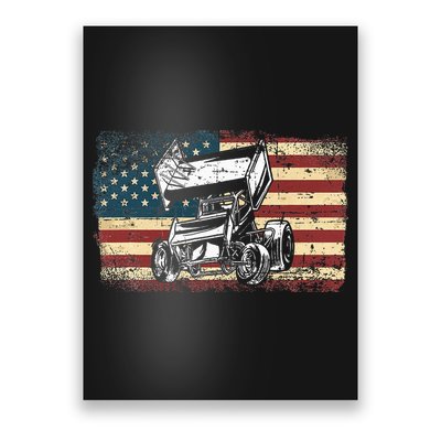Dirt Track Racing Sprint Car Vintage Retro American Flag Poster