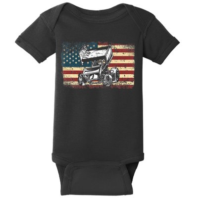 Dirt Track Racing Sprint Car Vintage Retro American Flag Baby Bodysuit